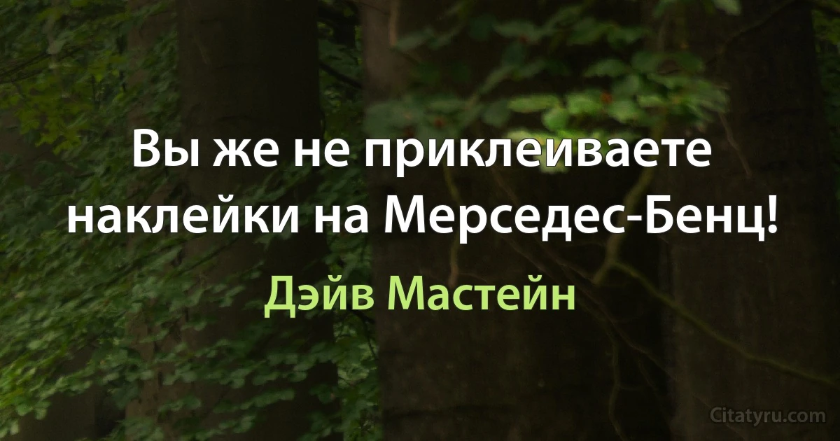 Вы же не приклеиваете наклейки на Мерседес-Бенц! (Дэйв Мастейн)