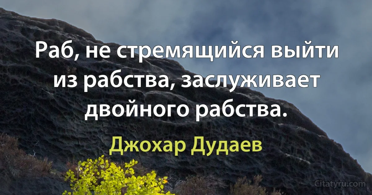 Раб, не стремящийся выйти из рабства, заслуживает двойного рабства. (Джохар Дудаев)