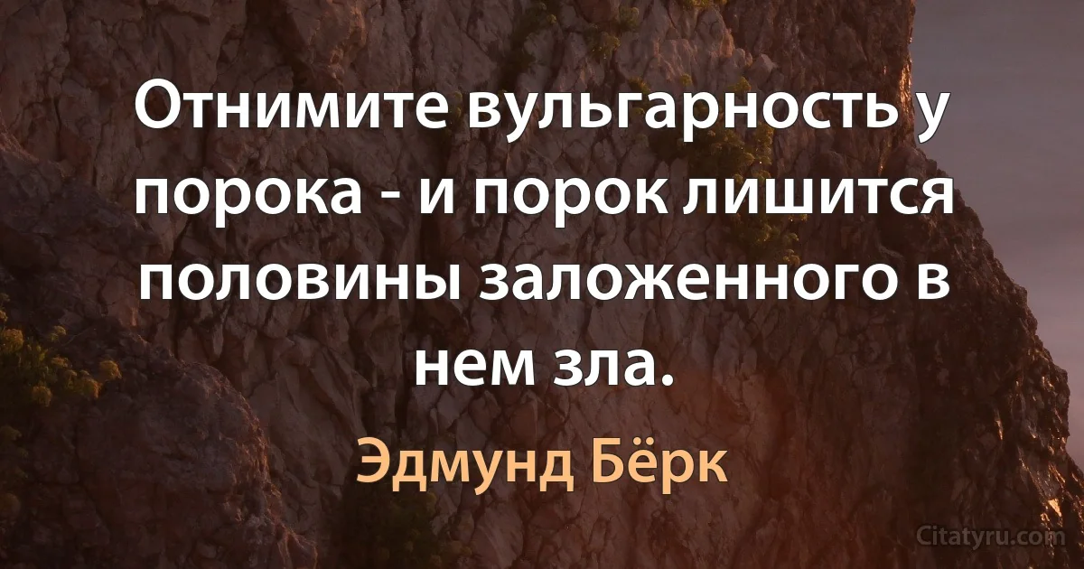 Отнимите вульгарность у порока - и порок лишится половины заложенного в нем зла. (Эдмунд Бёрк)