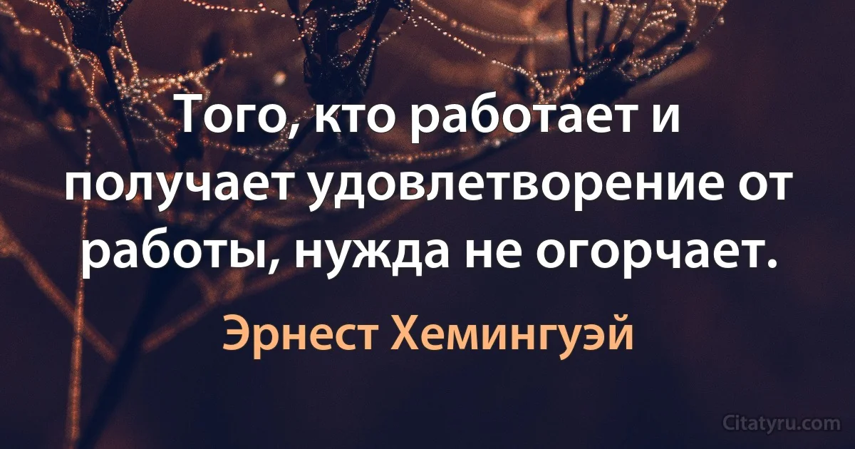 Того, кто работает и получает удовлетворение от работы, нужда не огорчает. (Эрнест Хемингуэй)