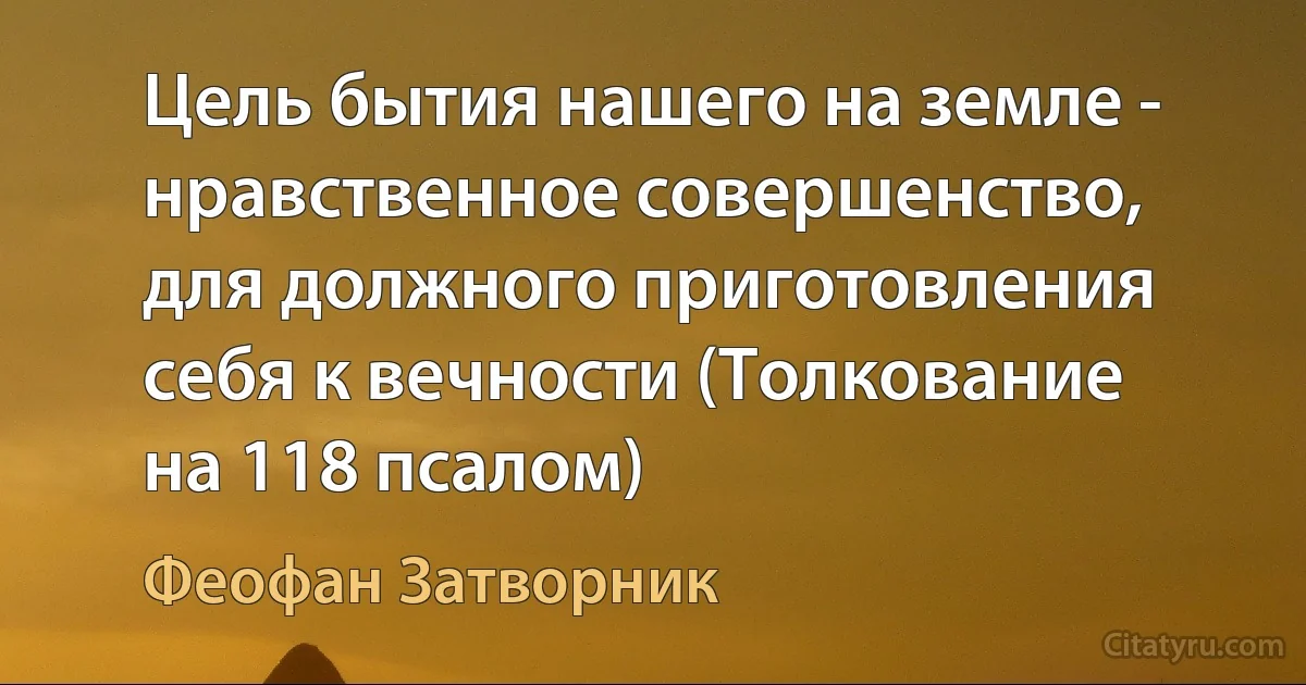 Цель бытия нашего на земле - нравственное совершенство, для должного приготовления себя к вечности (Толкование на 118 псалом) (Феофан Затворник)