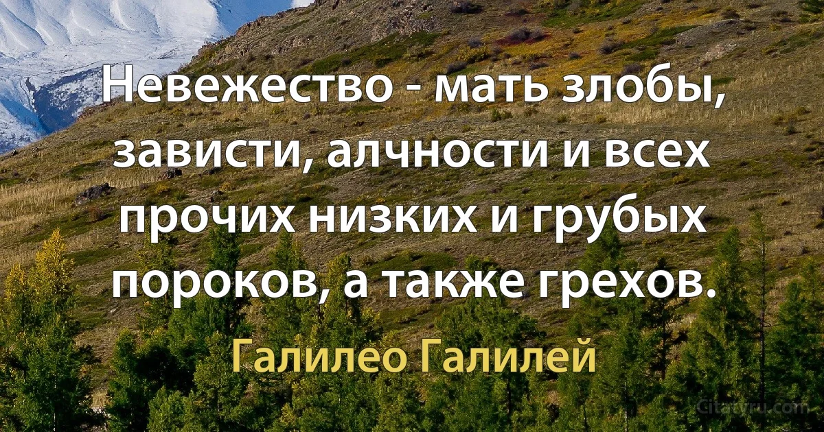 Невежество - мать злобы, зависти, алчности и всех прочих низких и грубых пороков, а также грехов. (Галилео Галилей)