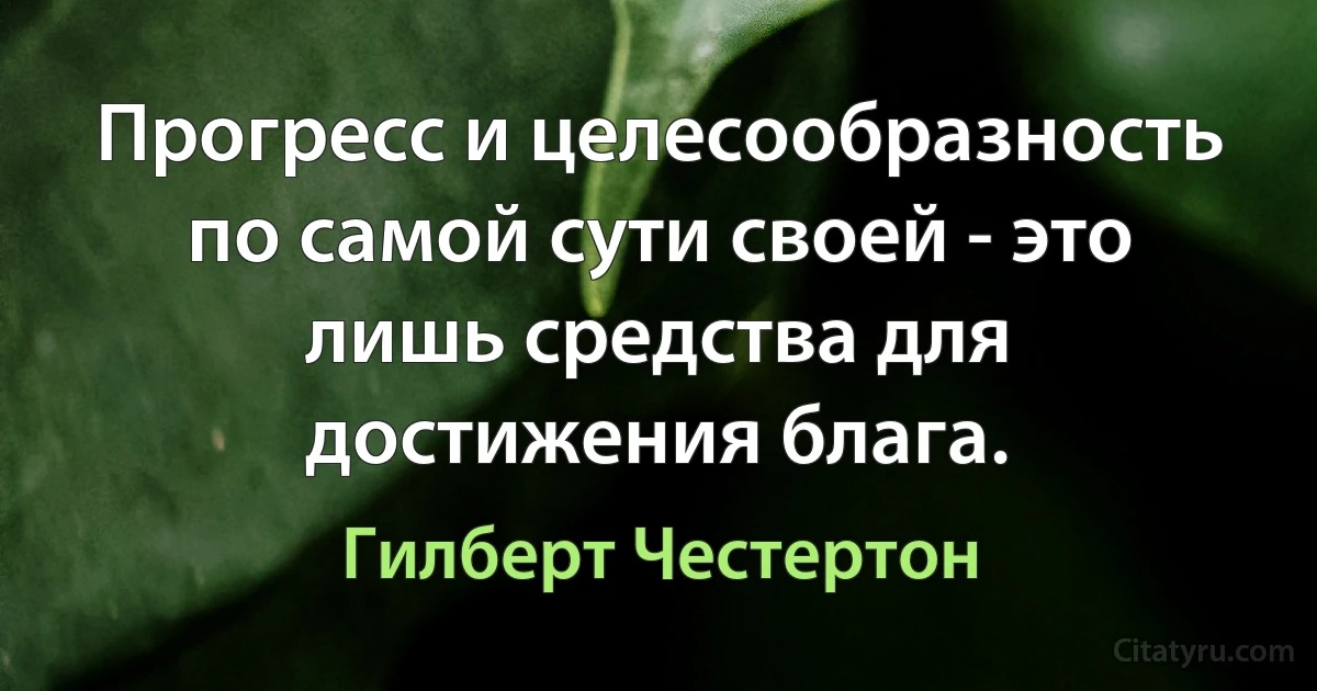 Прогресс и целесообразность по самой сути своей - это лишь средства для достижения блага. (Гилберт Честертон)