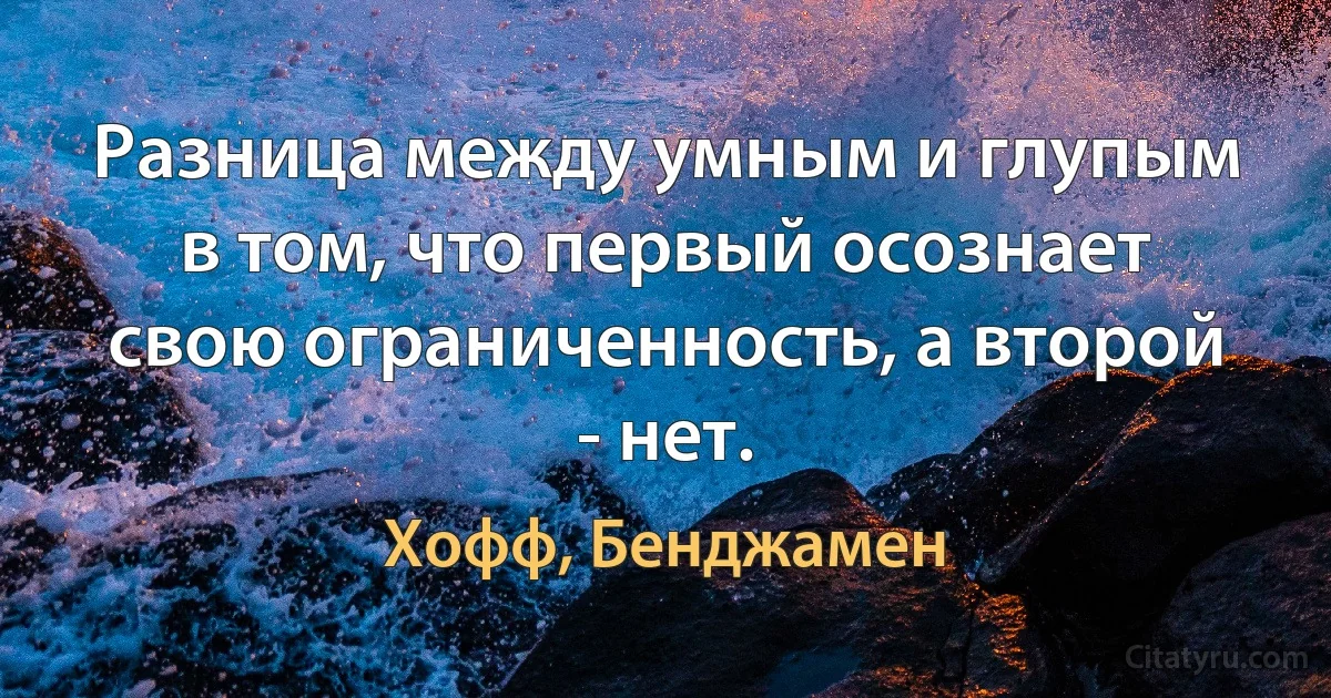 Разница между умным и глупым в том, что первый осознает свою ограниченность, а второй - нет. (Хофф, Бенджамен)