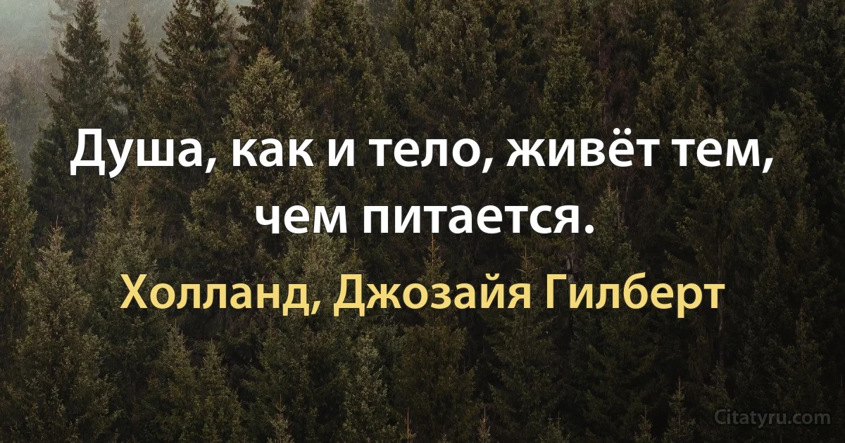 Душа, как и тело, живёт тем, чем питается. (Холланд, Джозайя Гилберт)