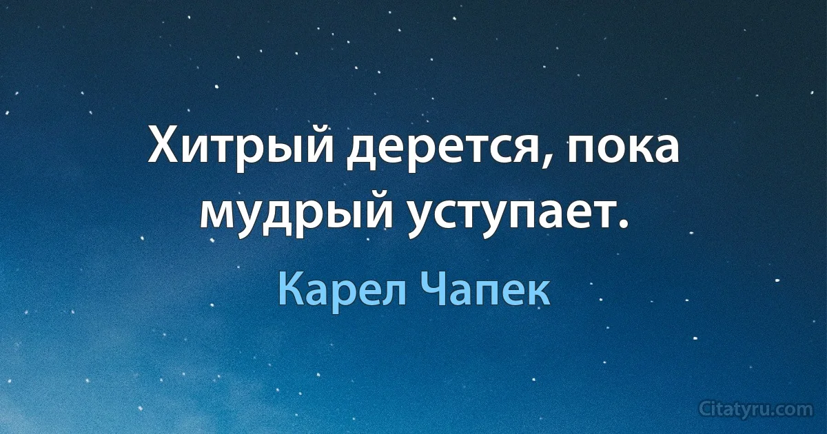 Хитрый дерется, пока мудрый уступает. (Карел Чапек)