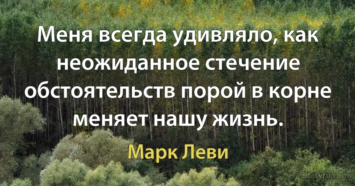 Меня всегда удивляло, как неожиданное стечение обстоятельств порой в корне меняет нашу жизнь. (Марк Леви)