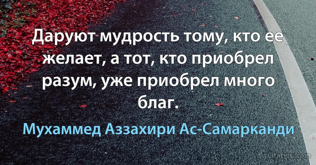 Даруют мудрость тому, кто ее желает, а тот, кто приобрел разум, уже приобрел много благ. (Мухаммед Аззахири Ас-Самарканди)