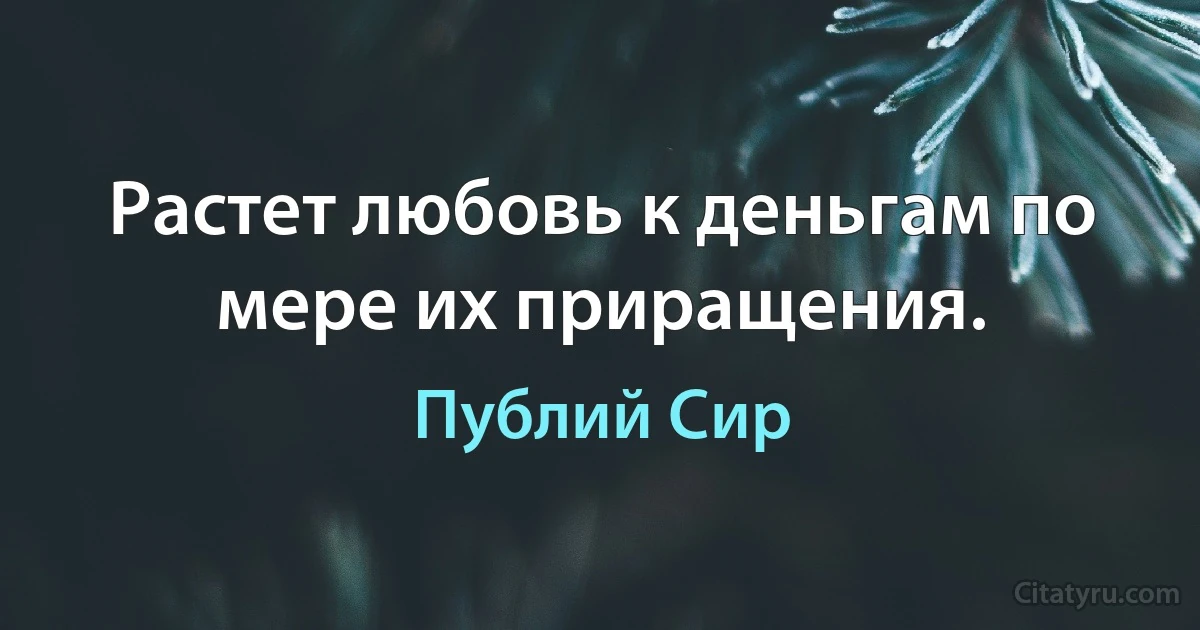 Растет любовь к деньгам по мере их приращения. (Публий Сир)