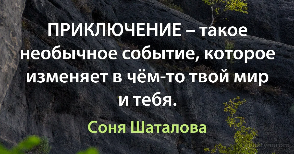 ПРИКЛЮЧЕНИЕ – такое необычное событие, которое изменяет в чём-то твой мир и тебя. (Соня Шаталова)