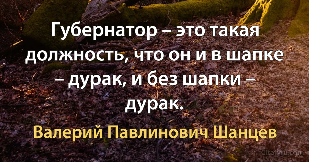 Губернатор – это такая должность, что он и в шапке – дурак, и без шапки – дурак. (Валерий Павлинович Шанцев)