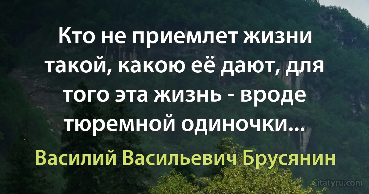 Кто не приемлет жизни такой, какою её дают, для того эта жизнь - вроде тюремной одиночки... (Василий Васильевич Брусянин)