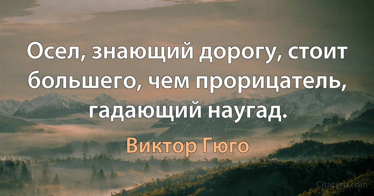 Осел, знающий дорогу, стоит большего, чем прорицатель, гадающий наугад. (Виктор Гюго)