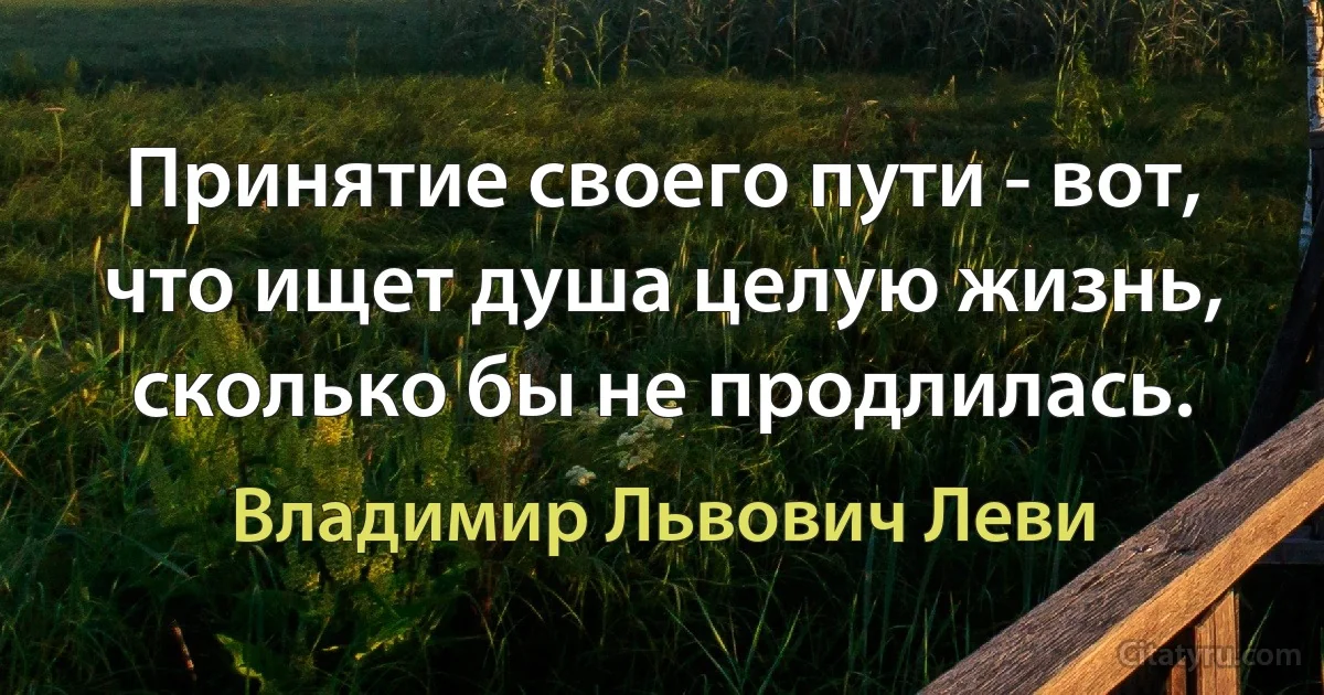 Принятие своего пути - вот, что ищет душа целую жизнь, сколько бы не продлилась. (Владимир Львович Леви)