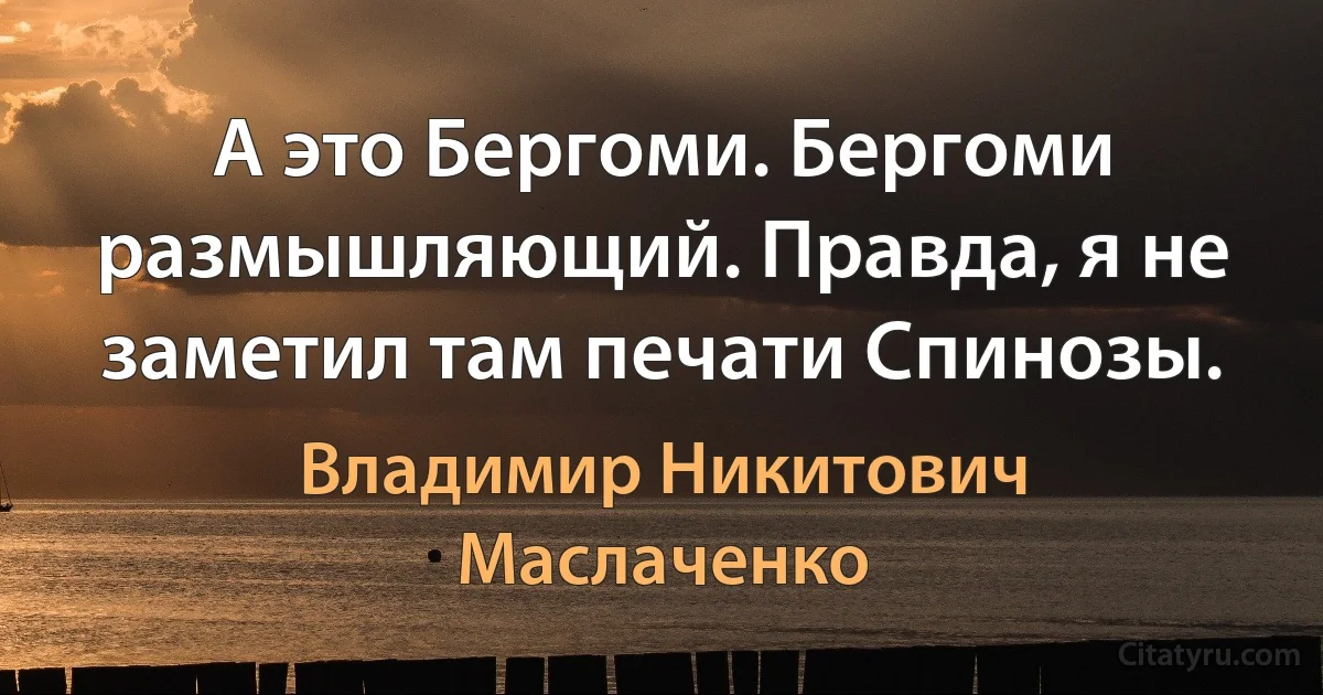 А это Бергоми. Бергоми размышляющий. Правда, я не заметил там печати Спинозы. (Владимир Никитович Маслаченко)