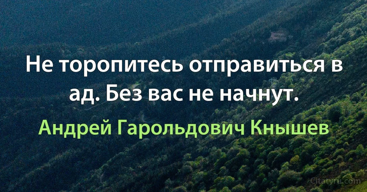 Не торопитесь отправиться в ад. Без вас не начнут. (Андрей Гарольдович Кнышев)