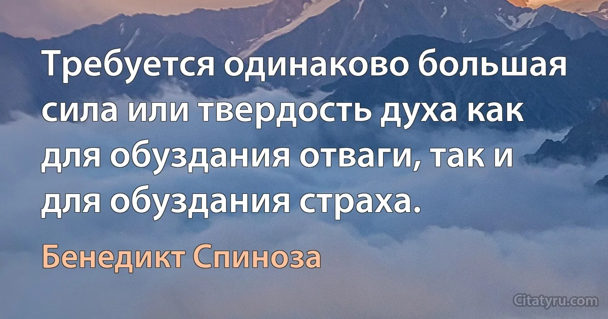 Требуется одинаково большая сила или твердость духа как для обуздания отваги, так и для обуздания страха. (Бенедикт Спиноза)