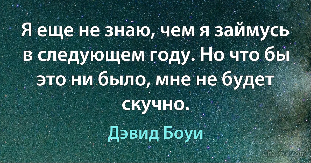 Я еще не знаю, чем я займусь в следующем году. Но что бы это ни было, мне не будет скучно. (Дэвид Боуи)