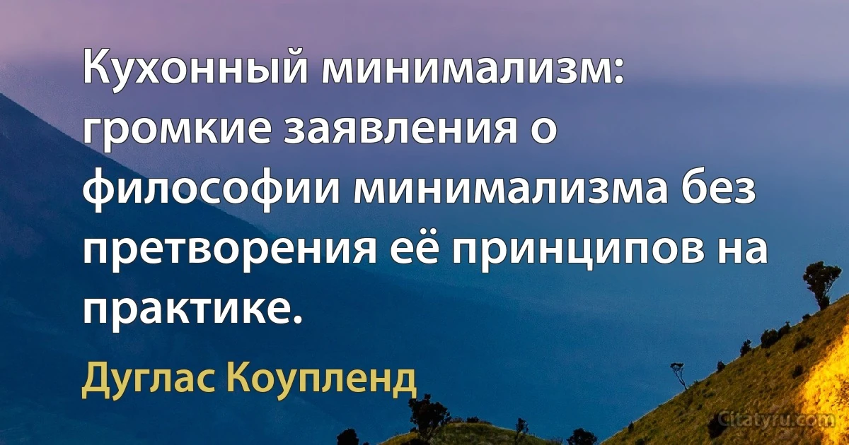 Кухонный минимализм: громкие заявления о философии минимализма без претворения её принципов на практике. (Дуглас Коупленд)