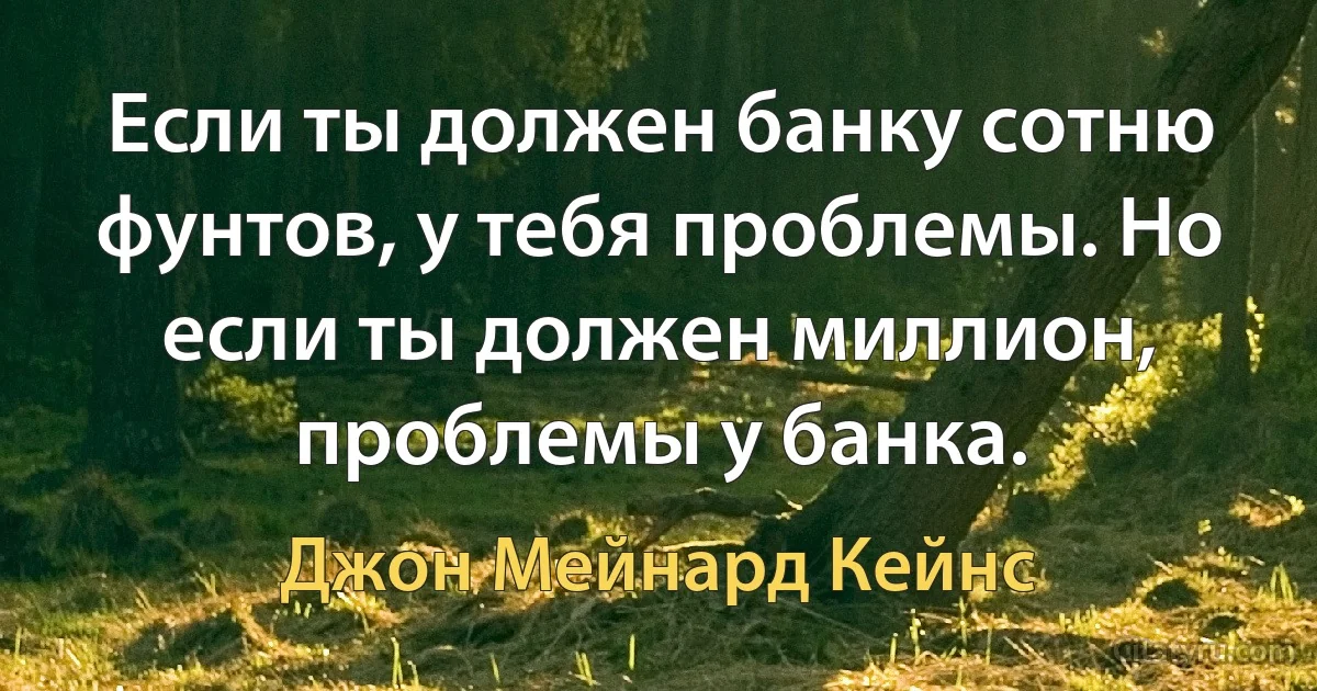 Если ты должен банку сотню фунтов, у тебя проблемы. Но если ты должен миллион, проблемы у банка. (Джон Мейнард Кейнс)