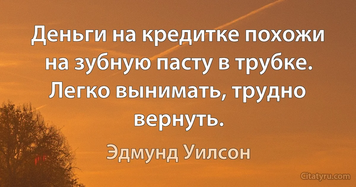 Деньги на кредитке похожи на зубную пасту в трубке. Легко вынимать, трудно вернуть. (Эдмунд Уилсон)