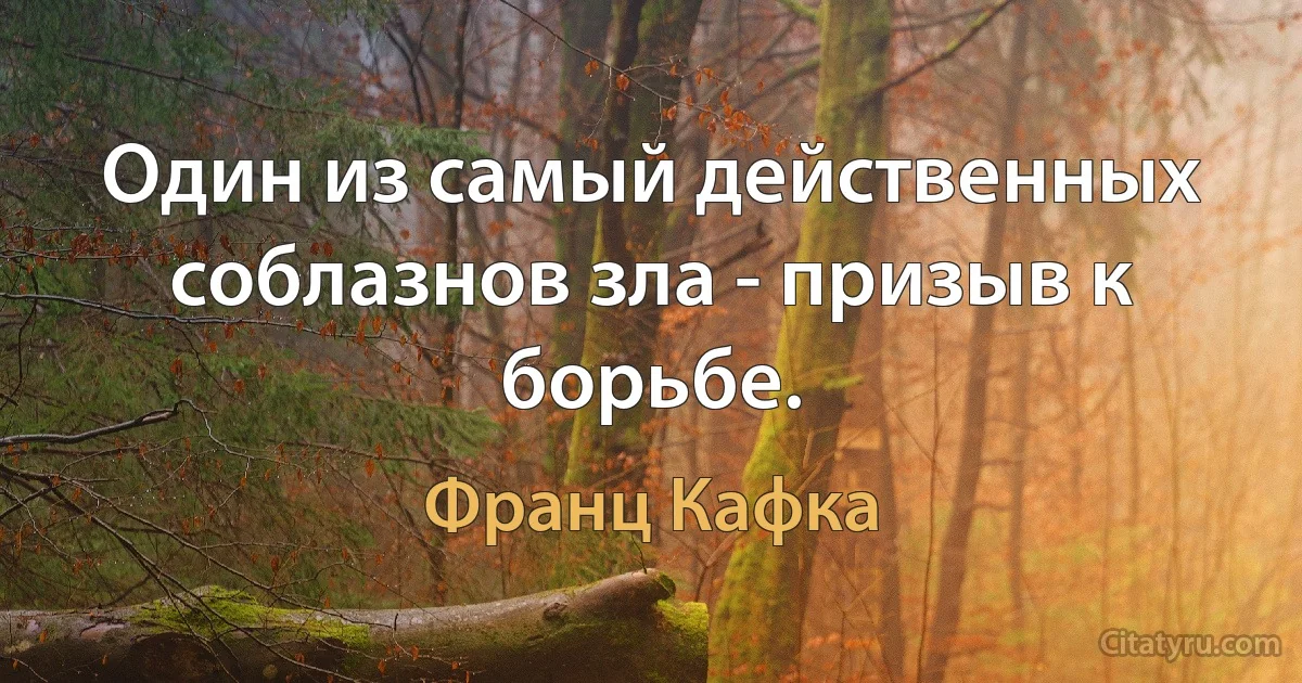 Один из самый действенных соблазнов зла - призыв к борьбе. (Франц Кафка)