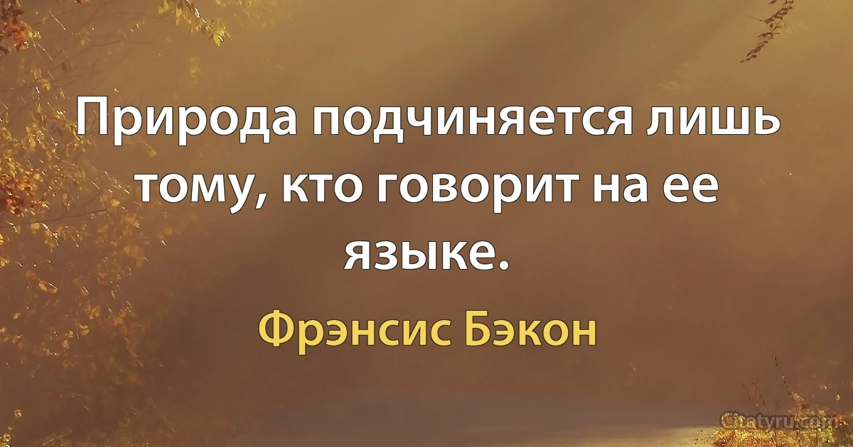 Природа подчиняется лишь тому, кто говорит на ее языке. (Фрэнсис Бэкон)