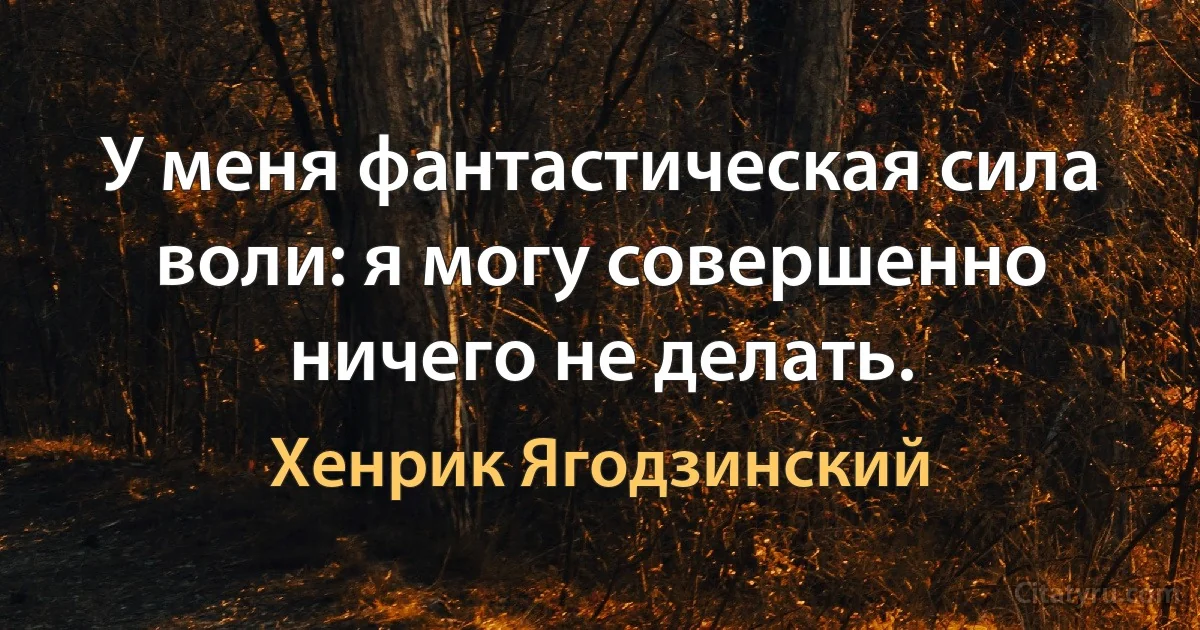 У меня фантастическая сила воли: я могу совершенно ничего не делать. (Хенрик Ягодзинский)