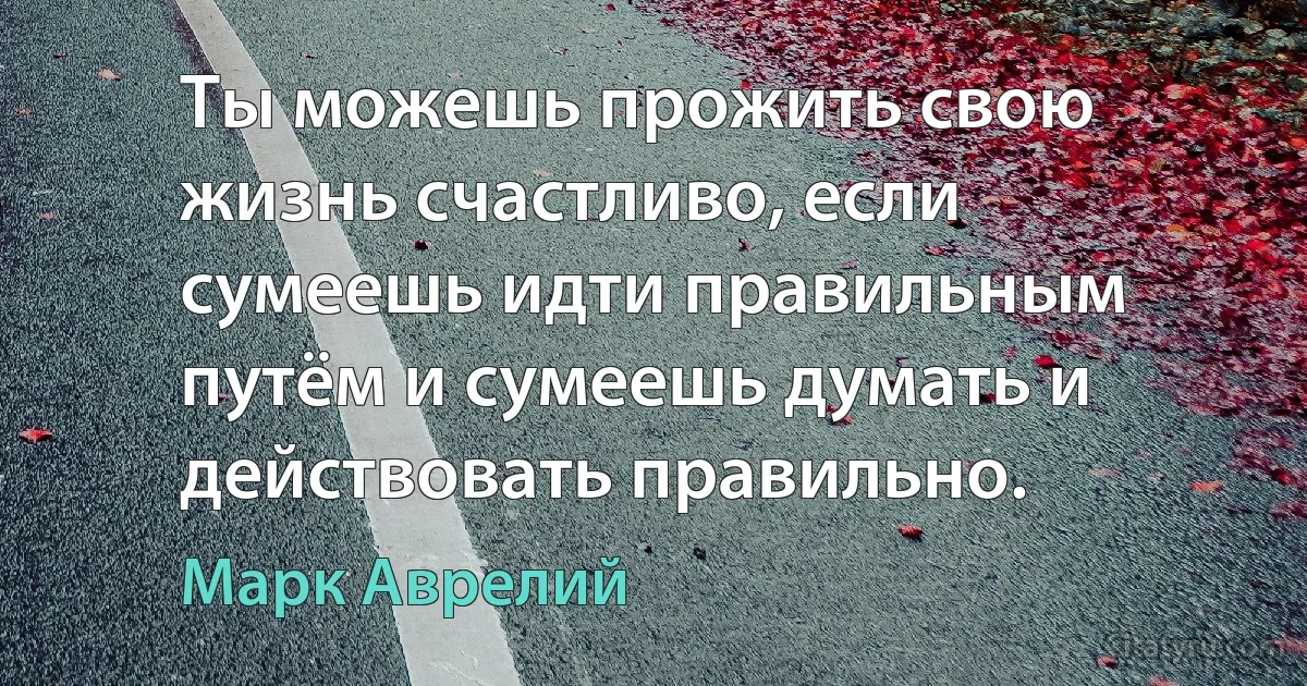 Ты можешь прожить свою жизнь счастливо, если сумеешь идти правильным путём и сумеешь думать и действовать правильно. (Марк Аврелий)