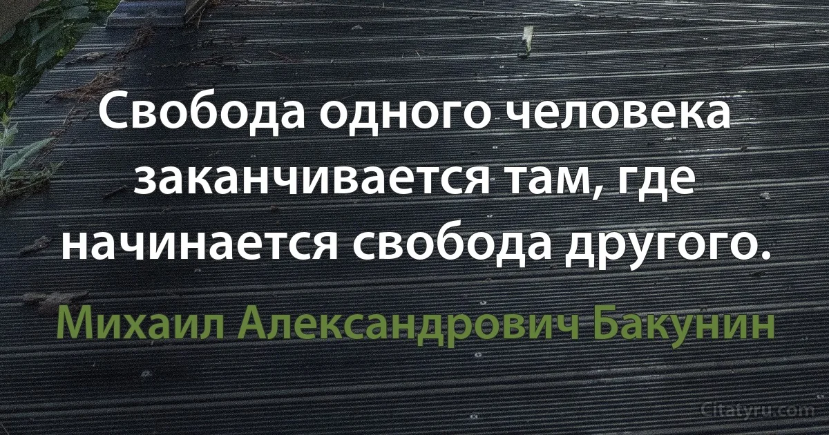 Свобода одного человека заканчивается там, где начинается свобода другого. (Михаил Александрович Бакунин)