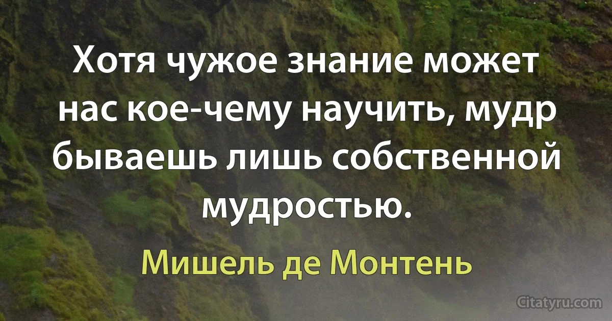 Хотя чужое знание может нас кое-чему научить, мудр бываешь лишь собственной мудростью. (Мишель де Монтень)