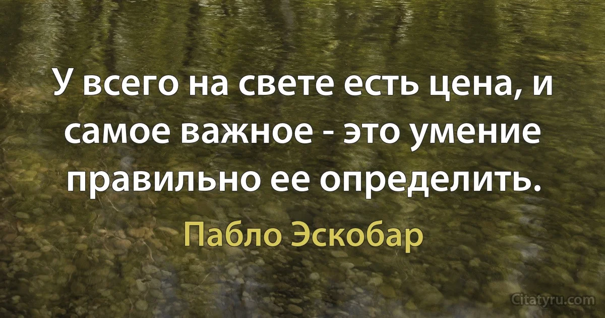 У всего на свете есть цена, и самое важное - это умение правильно ее определить. (Пабло Эскобар)