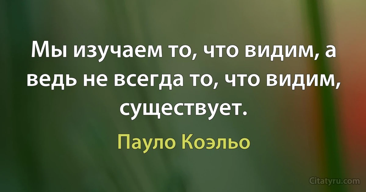 Мы изучаем то, что видим, а ведь не всегда то, что видим, существует. (Пауло Коэльо)