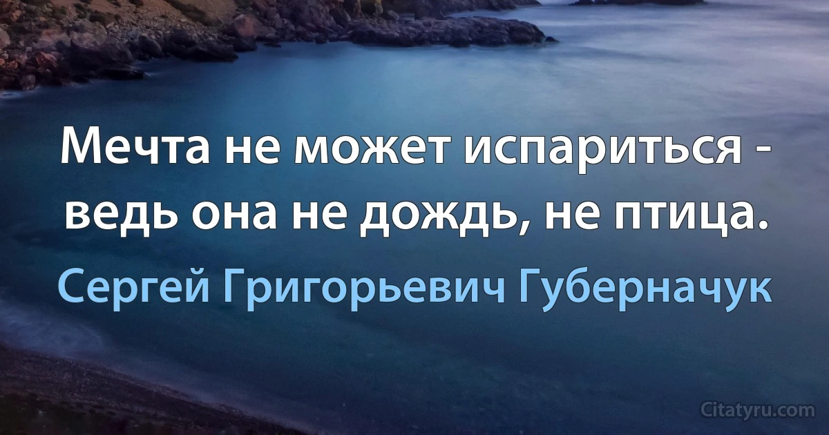 Мечта не может испариться - ведь она не дождь, не птица. (Сергей Григорьевич Губерначук)