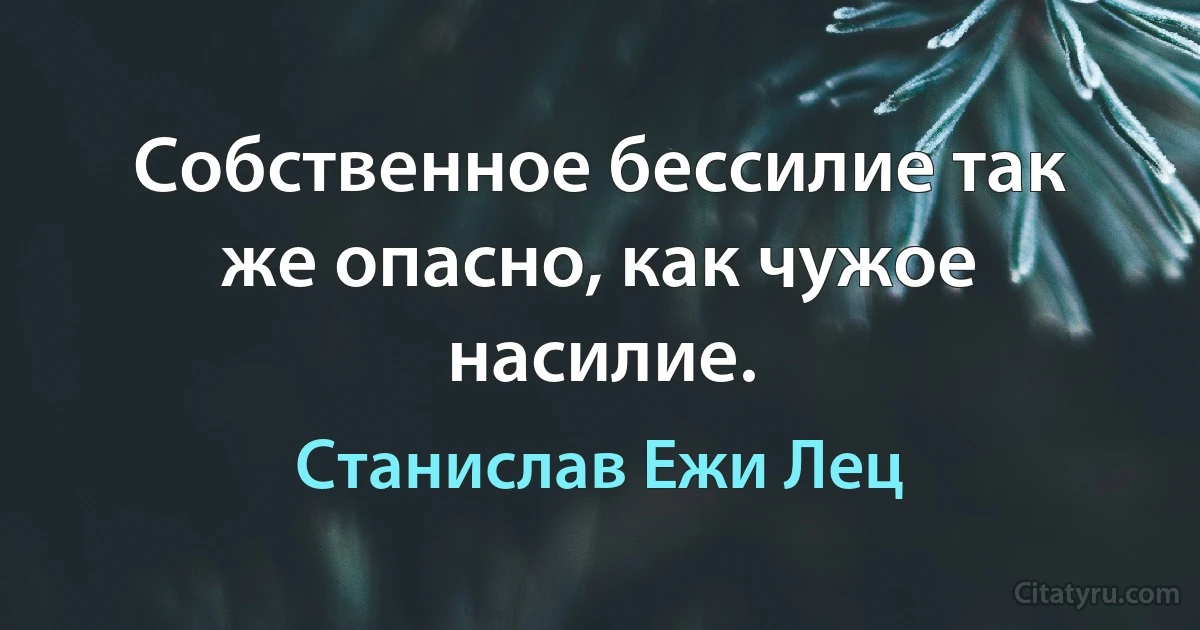 Собственное бессилие так же опасно, как чужое насилие. (Станислав Ежи Лец)