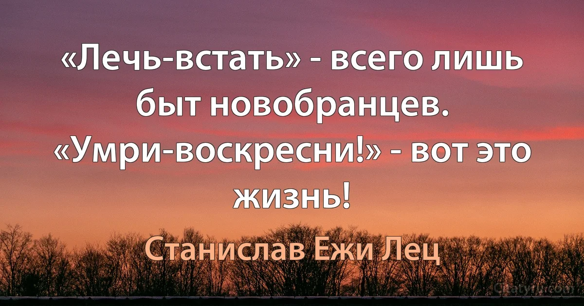 «Лечь-встать» - всего лишь быт новобранцев. «Умри-воскресни!» - вот это жизнь! (Станислав Ежи Лец)