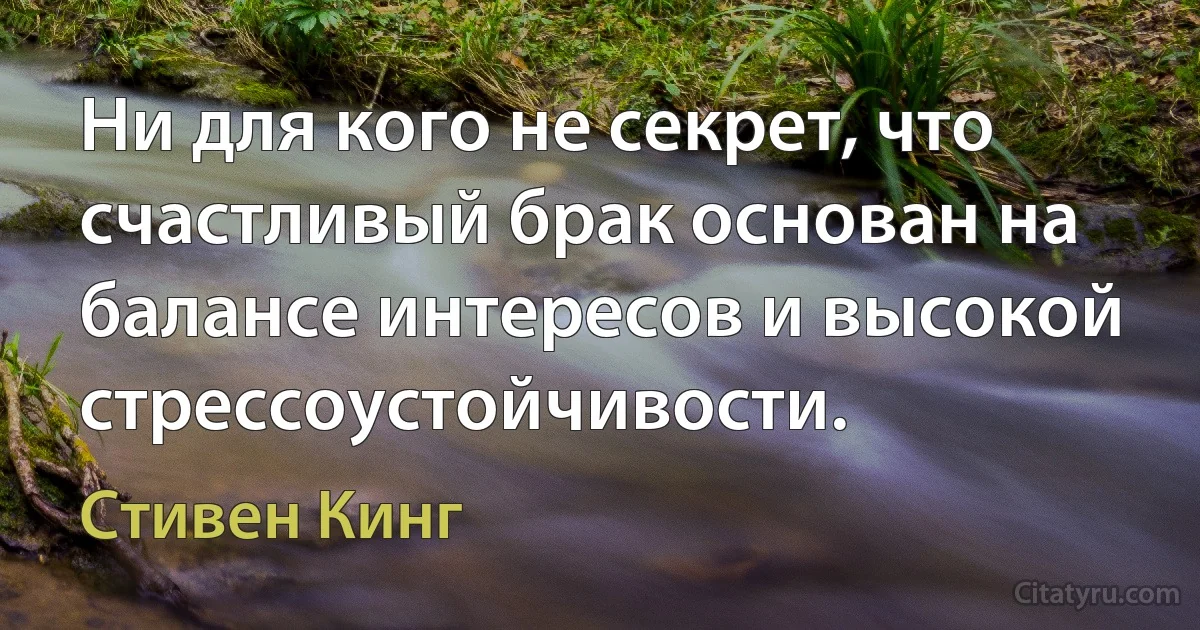 Ни для кого не секрет, что счастливый брак основан на балансе интересов и высокой стрессоустойчивости. (Стивен Кинг)