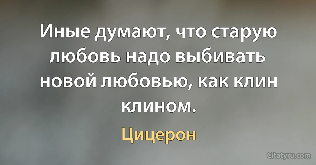 Иные думают, что старую любовь надо выбивать новой любовью, как клин клином. (Цицерон)