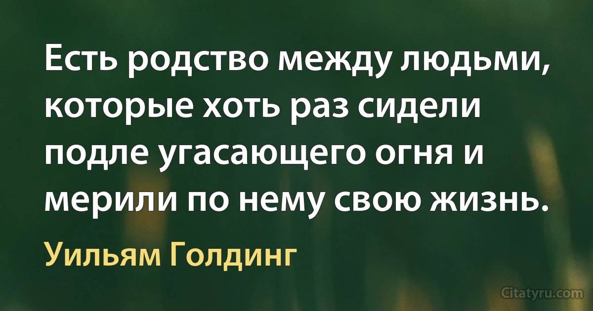 Есть родство между людьми, которые хоть раз сидели подле угасающего огня и мерили по нему свою жизнь. (Уильям Голдинг)