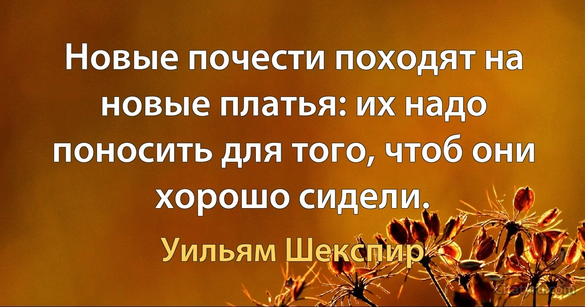 Новые почести походят на новые платья: их надо поносить для того, чтоб они хорошо сидели. (Уильям Шекспир)