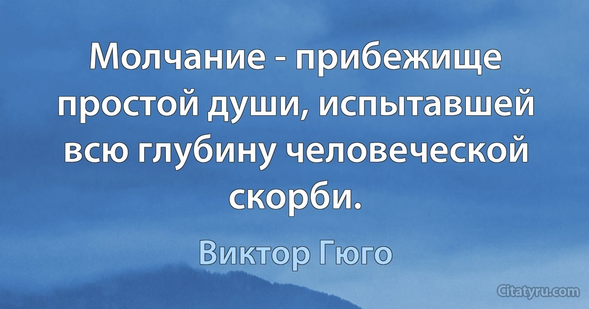 Молчание - прибежище простой души, испытавшей всю глубину человеческой скорби. (Виктор Гюго)