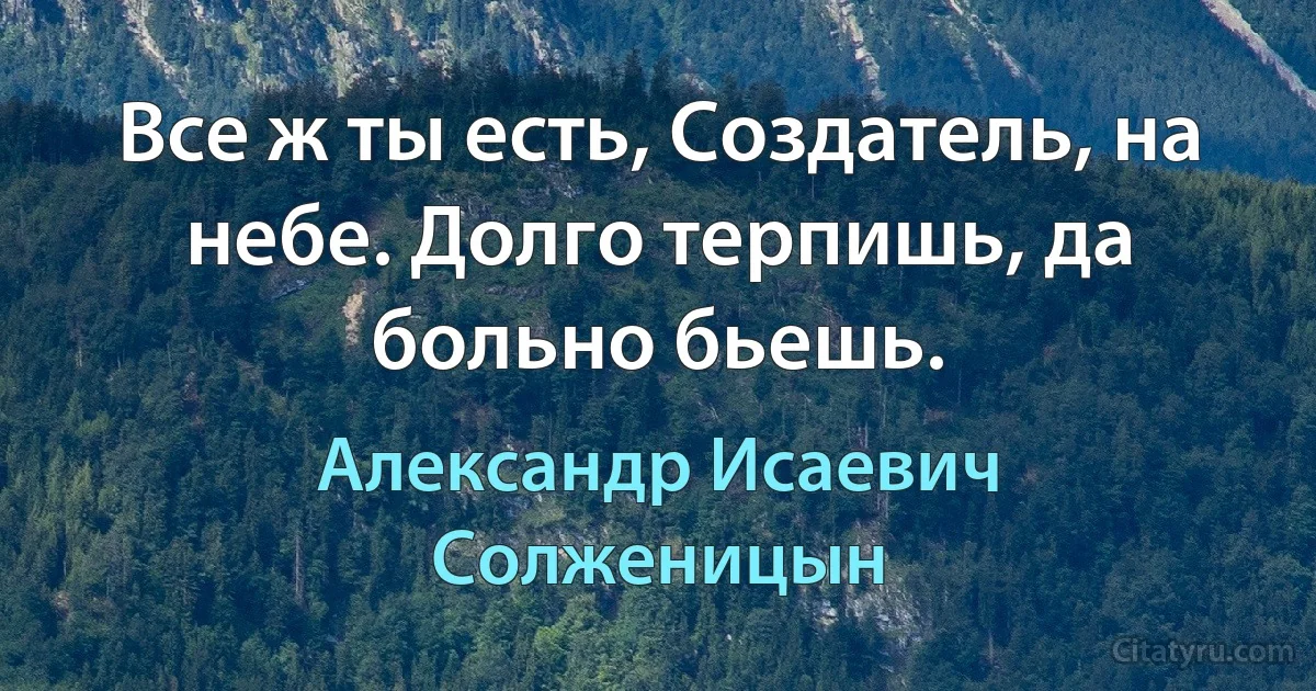 Все ж ты есть, Создатель, на небе. Долго терпишь, да больно бьешь. (Александр Исаевич Солженицын)