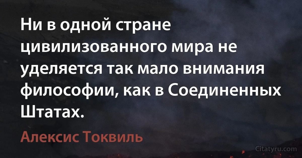 Ни в одной стране цивилизованного мира не уделяется так мало внимания философии, как в Соединенных Штатах. (Алексис Токвиль)