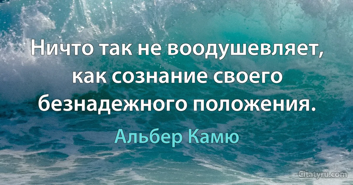 Ничто так не воодушевляет, как сознание своего безнадежного положения. (Альбер Камю)