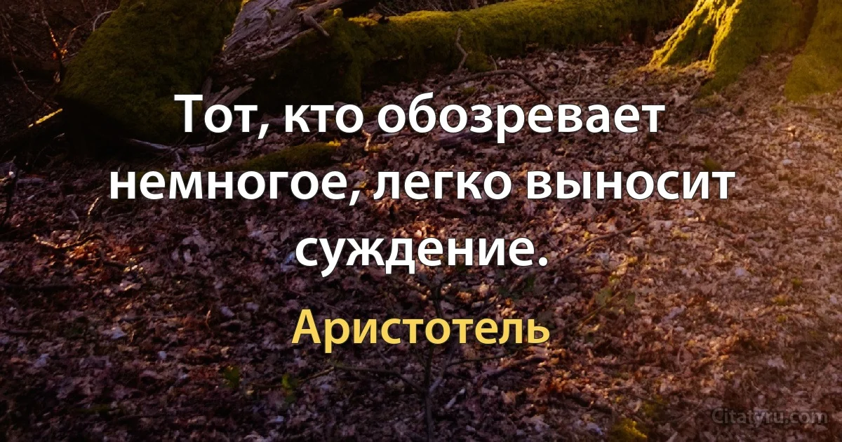 Тот, кто обозревает немногое, легко выносит суждение. (Аристотель)