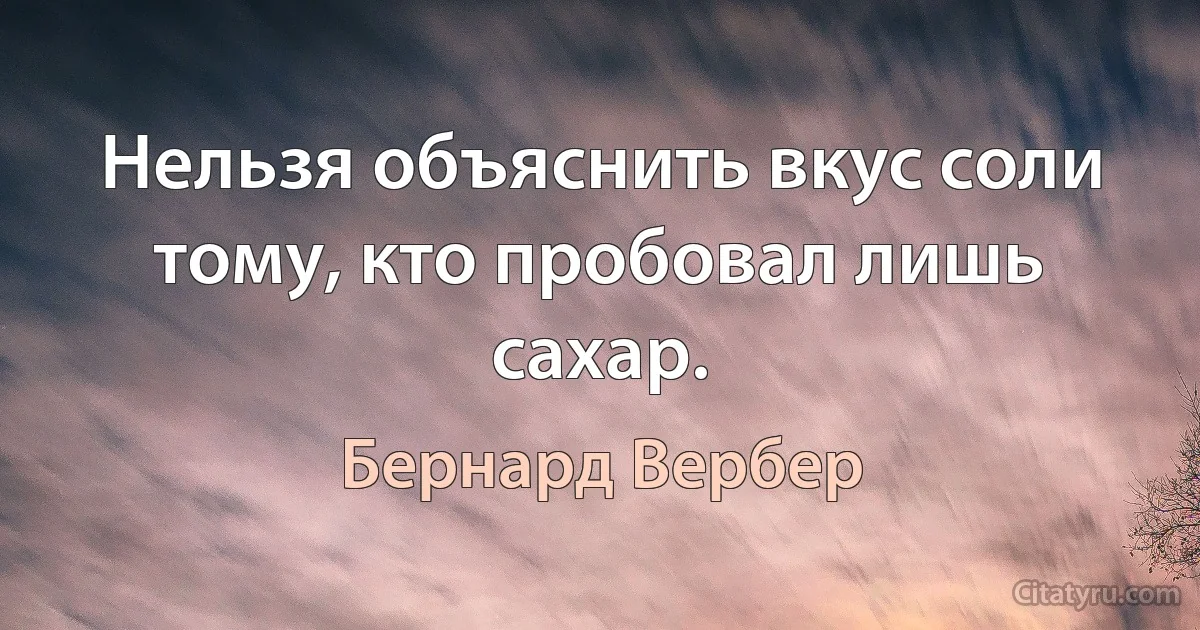 Нельзя объяснить вкус соли тому, кто пробовал лишь сахар. (Бернард Вербер)