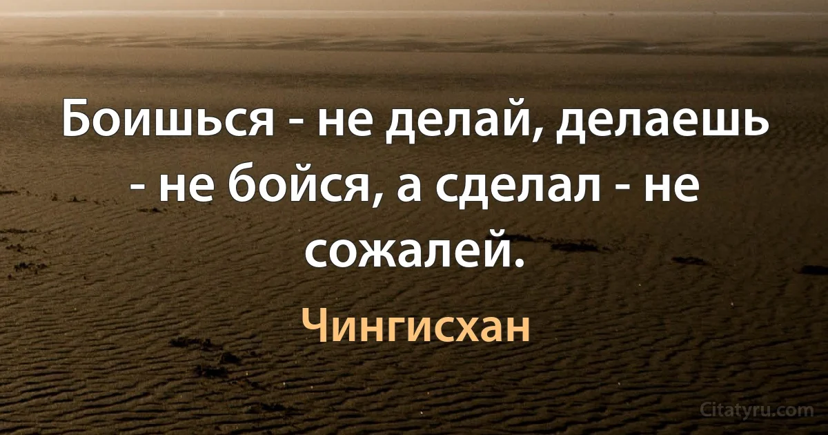 Боишься - не делай, делаешь - не бойся, а сделал - не сожалей. (Чингисхан)