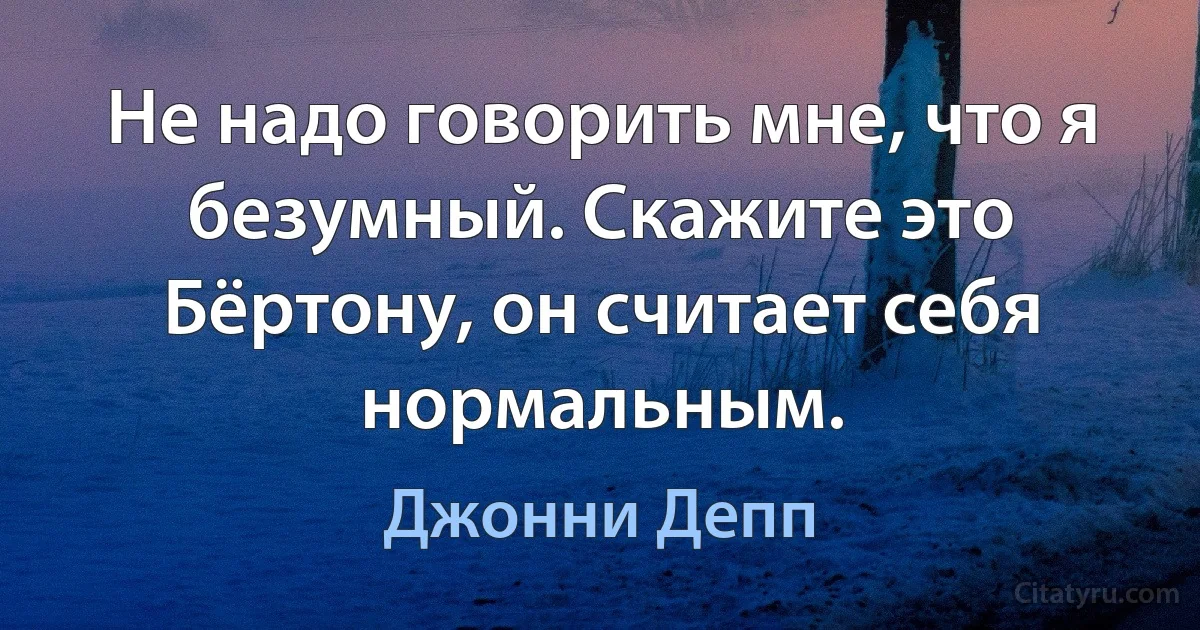 Не надо говорить мне, что я безумный. Скажите это Бёртону, он считает себя нормальным. (Джонни Депп)