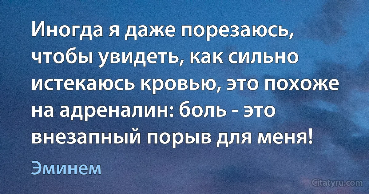 Иногда я даже порезаюсь, чтобы увидеть, как сильно истекаюсь кровью, это похоже на адреналин: боль - это внезапный порыв для меня! (Эминем)