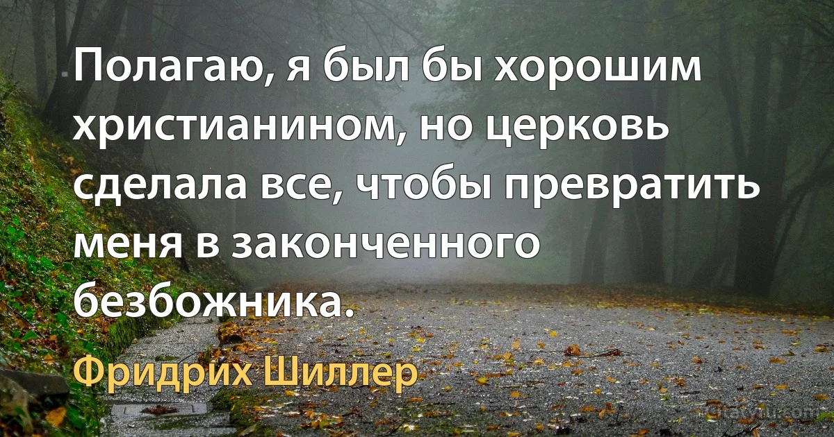 Полагаю, я был бы хорошим христианином, но церковь сделала все, чтобы превратить меня в законченного безбожника. (Фридрих Шиллер)